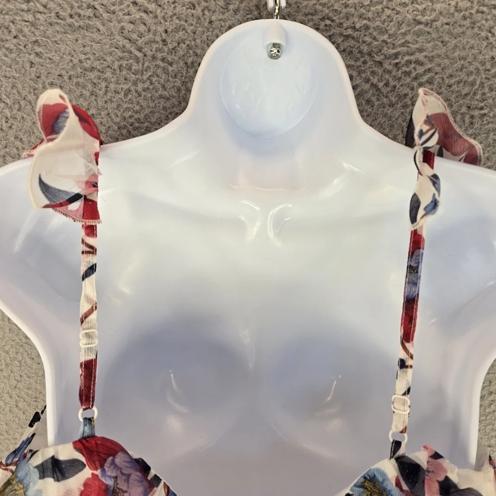 French Connection Womens Cami Top Sz 4 Aden Lurex Frill Ruffle Adj Straps Floral